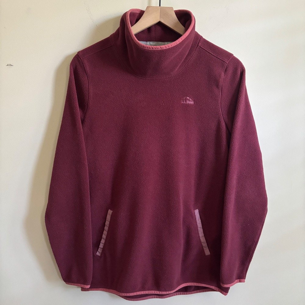 LL Bean Womens Airlight Fleece Funnel Neck Pullover Burgundy 510664 Size M REG